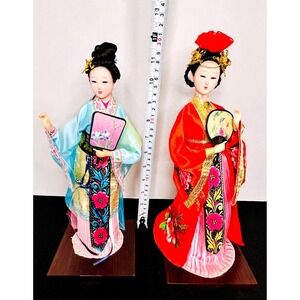Set of 2~ Vintage‎ Asian Geisha Dolls ~Diao Chan~ Silk Kimono ~Collectible Decor